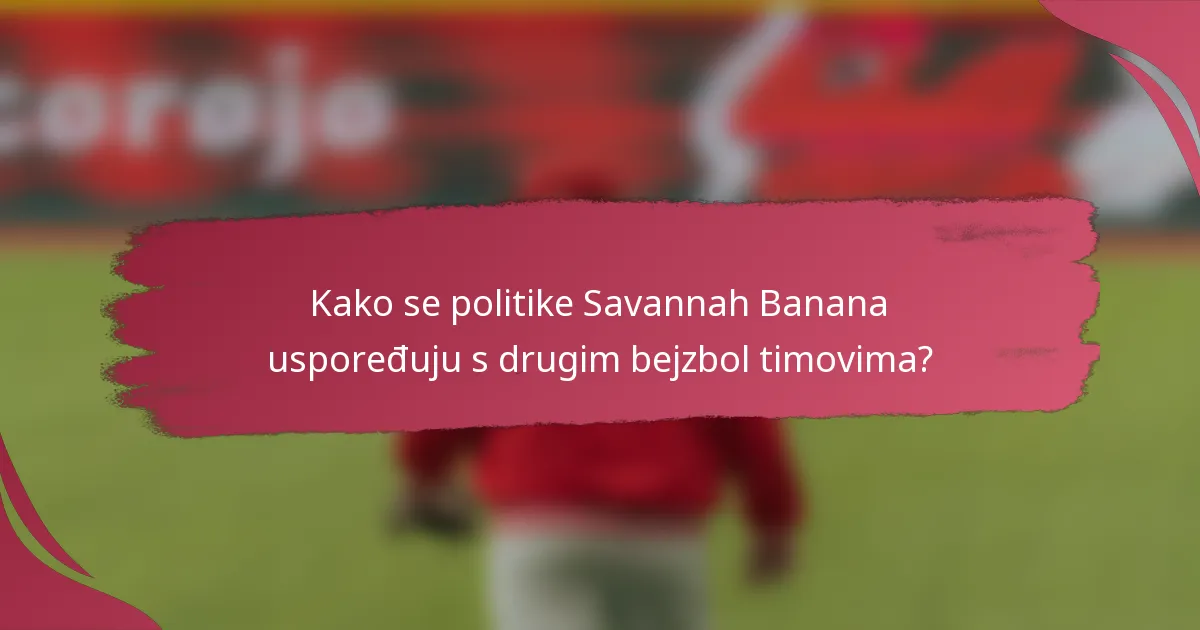 Kako se politike Savannah Banana uspoređuju s drugim bejzbol timovima?